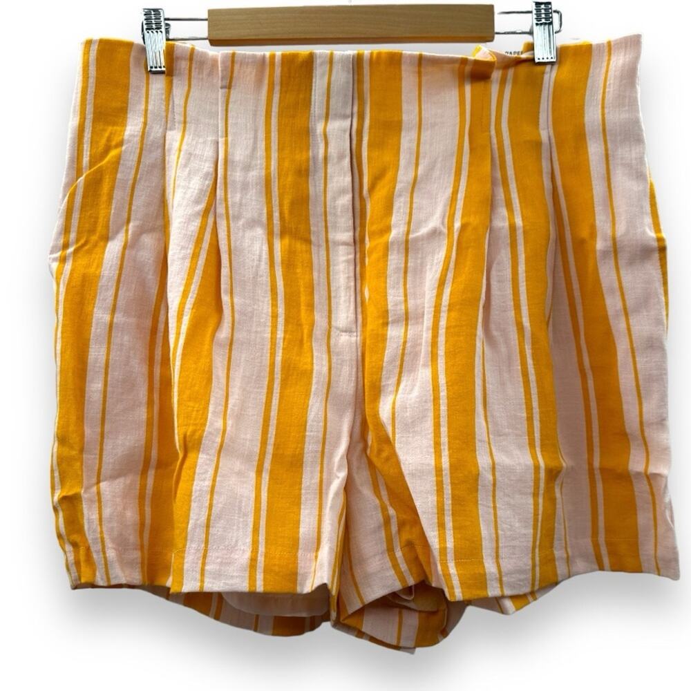 Ann Taylor NWT Factory Paperbag Shorts Size 14 Yellow White Striped High Rise